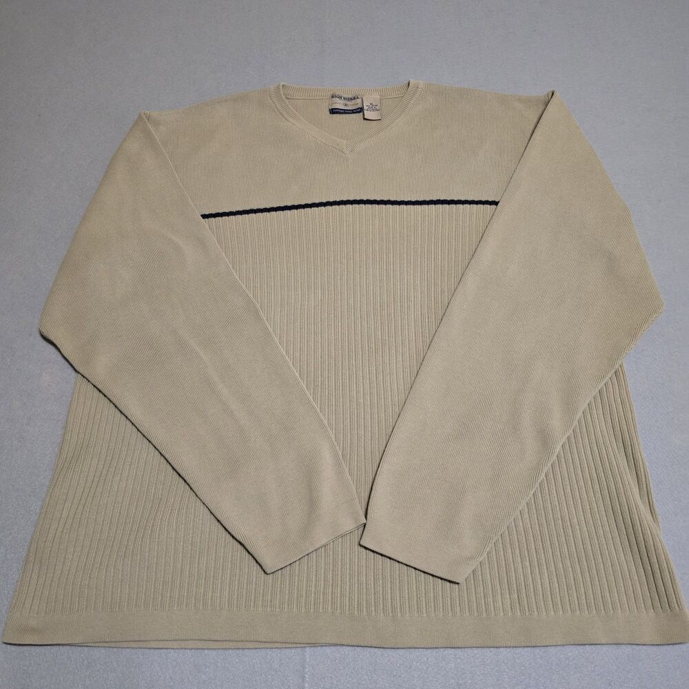 Vintage High Sierra Men's Pullover Khaki Crew Knit Sweater 100% Cotton Size XL